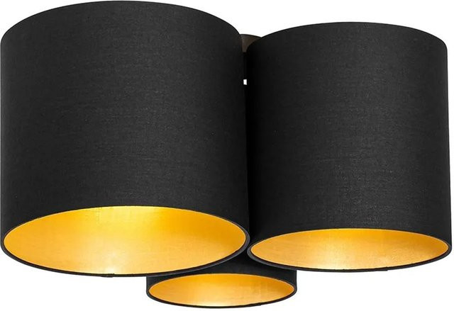 QAZQA Deckenleuchte Multidrum in Schwarz mit goldener Innenausstattung, 3-flammig, E27 - Bild 1