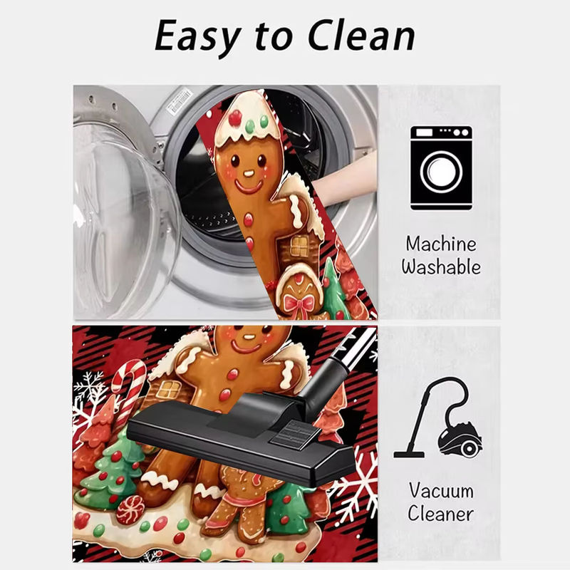 Vikama Weihnachtsteppich mit Schneeflocken und Lebkuchenmann-Muster, rutschfest, rot, für Wohnzimmer, Schlafzimmer und Küche - Bild 5