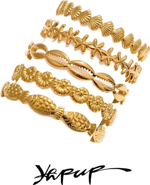 Yhpup Armband, Edelstahl, Gold, Fisch Shell Seestern, Offen - Bild 1