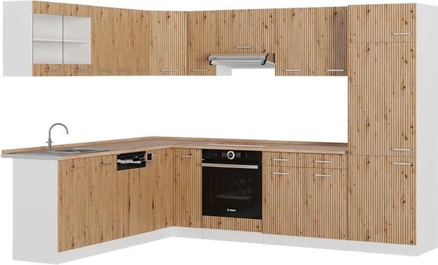Vicco R-Line Eckküche Artisan Eiche und Weiß, moderne Küchenzeile aus Spanplatte, B/T/H: 227 x 287 x 207 cm - Bild 1