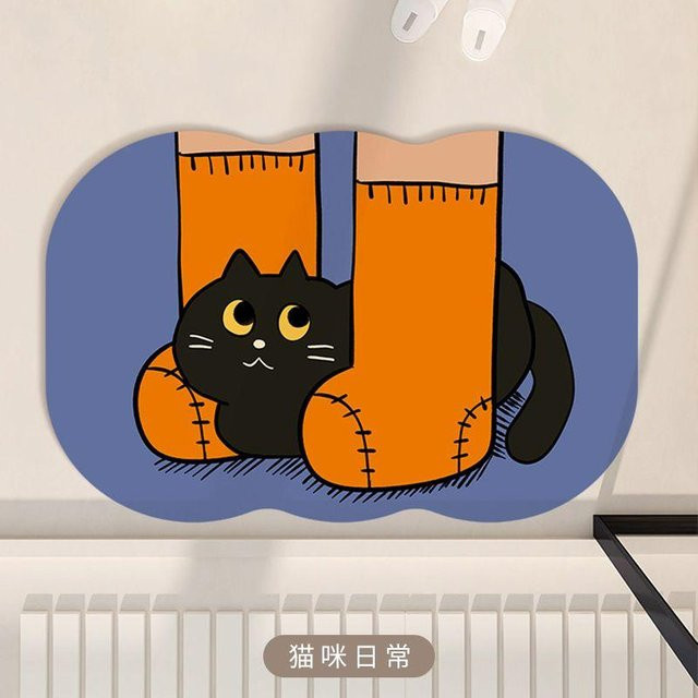 Wasserabsorbierende Badezimmer Bodenmatte mit Cartoon-Katzen-Motiv in Blau, rutschfeste Kieselgur Matte für das WC, B/B: 40 x 60 cm - Bild 1
