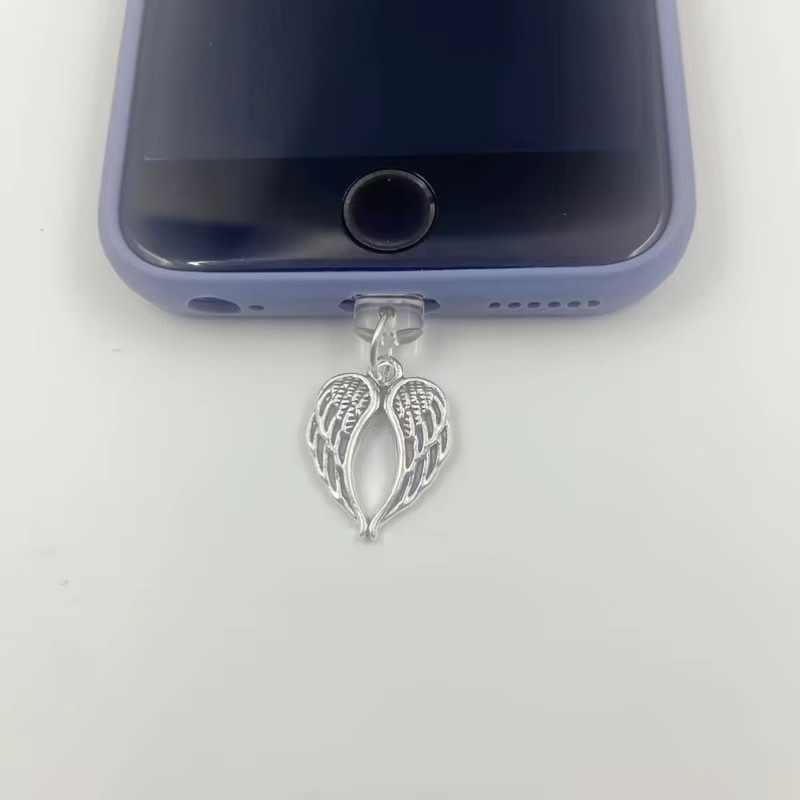 Engelsflügel Metall-Staubschutzstecker für Handys in Silber mit Retro-Design - Bild 2