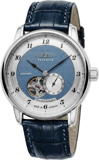 Zeppelin Herrenuhr Automatik, Edelstahl, Blau, Leder, 40 mm, 5 ATM - Bild 1