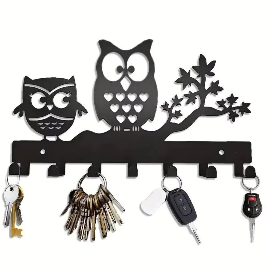 CIFBUY Metall-Eulen-Schlüsselhalter mit 7 Haken und Wandregal in Schwarz - Bild 2