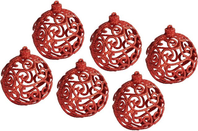 Viva Domo Weihnachtskugeln Set, 6 Stück, Rot, Rund, Kunststoff, Abstract Design - Bild 1