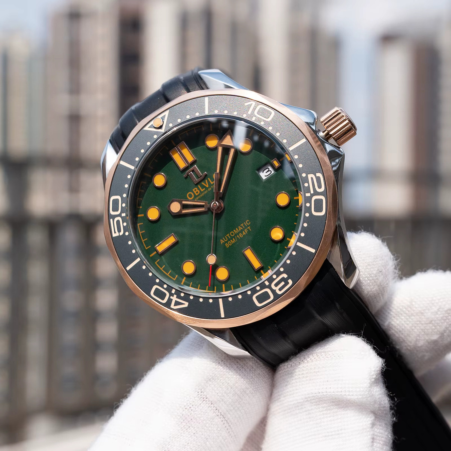 OBLVLO Armbanduhr Automatik, grünes Zifferblatt, Silikonarmband, Herren - Bild 2