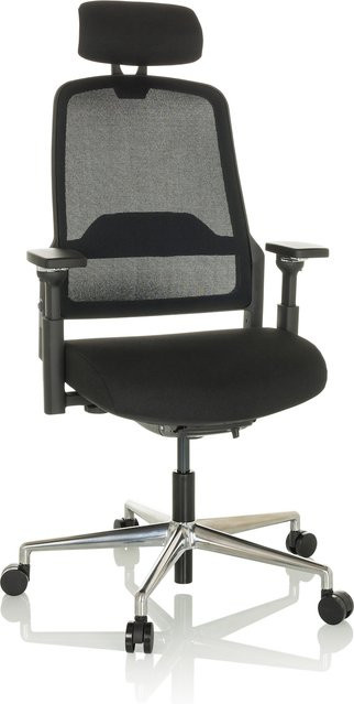 hjh OFFICE Profi Bürostuhl TERARO AX in Schwarz mit Kopfstütze, Armlehnen und höhenverstellbarer Sitzfunktion aus Stoff und Netzstoff - Bild 1