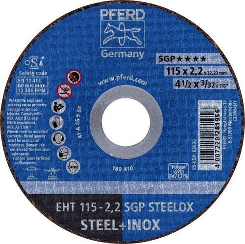 PFERD Trennscheibe SGP STEELOX EHT 115-2,2 gerade für Stahl und Edelstahl, 25 Stück, Durchmesser: 115 mm - Bild 1