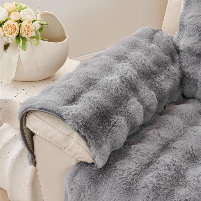 Rutschfester Sesselbezug aus grauem Kaninchenplüsch für 1-Sitzer, weicher Sofabezug aus Polyester für das Wohnzimmer - Bild 2