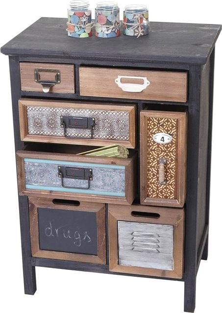 Apotheker-Schrank MCW-A43 Kommode aus massivem Tannenholz im Vintage Patchwork Design, B/T/H: 78 x 55 x 35 cm - Bild 1