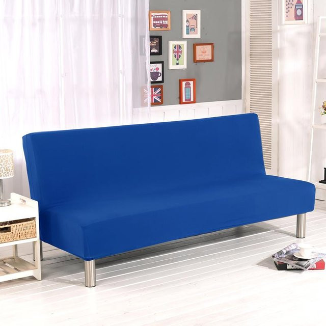 Elastischer Spandex-Schlafsofa-Bezug in Blau für Doppel-Sitze, faltbares Sofa-Überwurf aus Jacquard-Material, Größe: Breite 160-180 cm - Bild 1