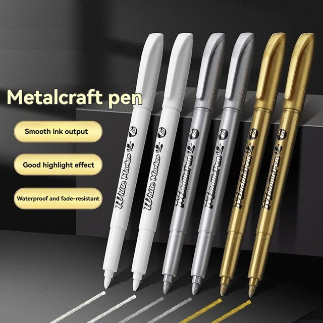Haile 6-teiliges Metallic-Marker-Set mit Bullet-Spitze in Weiß, Gold und Silber, wasserfeste Permanent-Lackmarker für Keramik und Glas - Bild 1