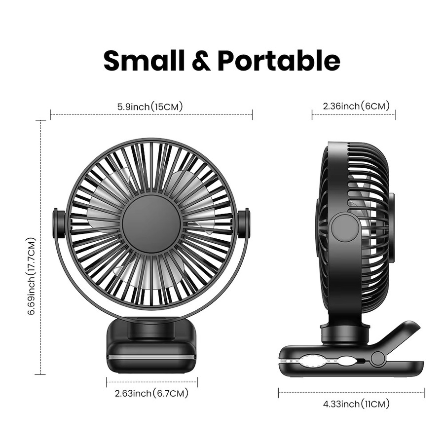 TOPK USB-Tischventilator zum Anklipsen mit bürstenlosem Motor, leiser tragbarer Mini-Ventilator für Büro und Schlafzimmer, Blau und Schwarz - Bild 6
