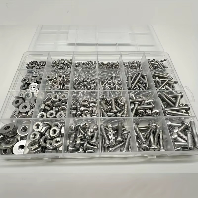 700-teiliges Edelstahl-Mutter- und Schrauben-Set in Silber mit den Größen 4-40, 6-32, 8-32 und 10-24 - Bild 2