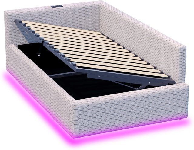 Merax Polsterbett mit LED-Unterbettbeleuchtung und USB-Anschluss in Grau, B/T/H: 90 x 200 x 100 cm (ca.) - Bild 1
