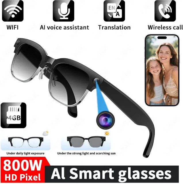 LIGE AI Smart-Brille mit 4K-Kamera, wasserdichte Bluetooth-Sonnenbrille mit Farbwechsel-Linse für HD-Videoaufnahmen und Anrufe, Schwarz/Transparent - Bild 1