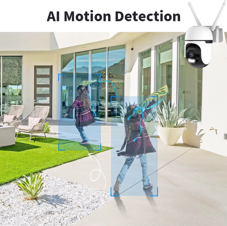 WESECUU AI 2K 360° PTZ Außen-Sicherheitskamera, Dual-Band WiFi 5GHz/2.4GHz, IP66 wetterfest, Bewegungserkennung, SOS-Notruffunktion, Weiß - Bild 4