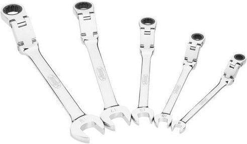 Vigour Doppelgelenk Ratschen-Ring-Maulschlüssel Satz V6752/5 in Silber, 5-teilig mit den Schlüsselweiten 8, 10, 13, 17 und 19 mm, mit Außen-Doppelsechskant und Außen-Sechskant Profil - Bild 1