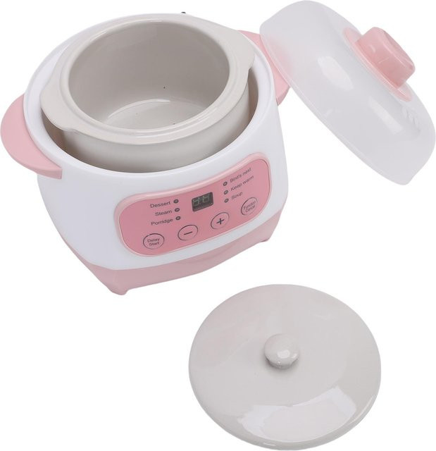 Aimo Elektrischer Schmortopf aus Keramik mit 200W, 1L Slow Cooker für Suppen und Brei, Pink/Transparent - Bild 1