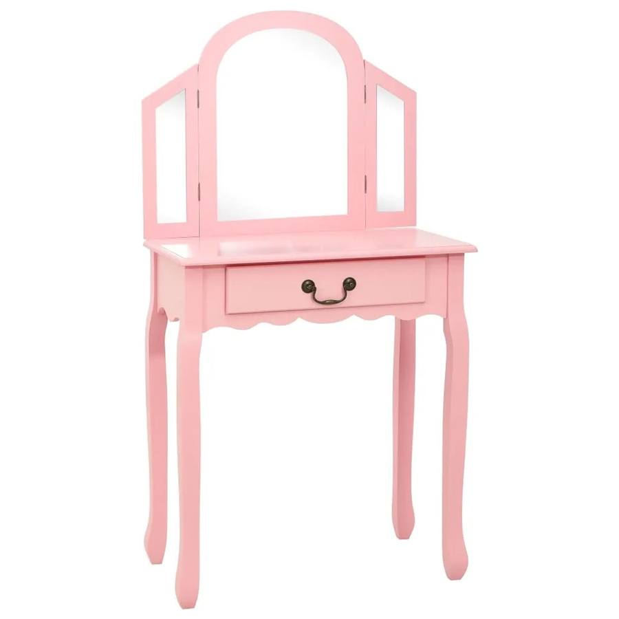 vidaXL Schminktisch mit Hocker in Pink aus Paulownia-Holz und MDF, B/T/H: 65 x 36 x 128 cm - Bild 1