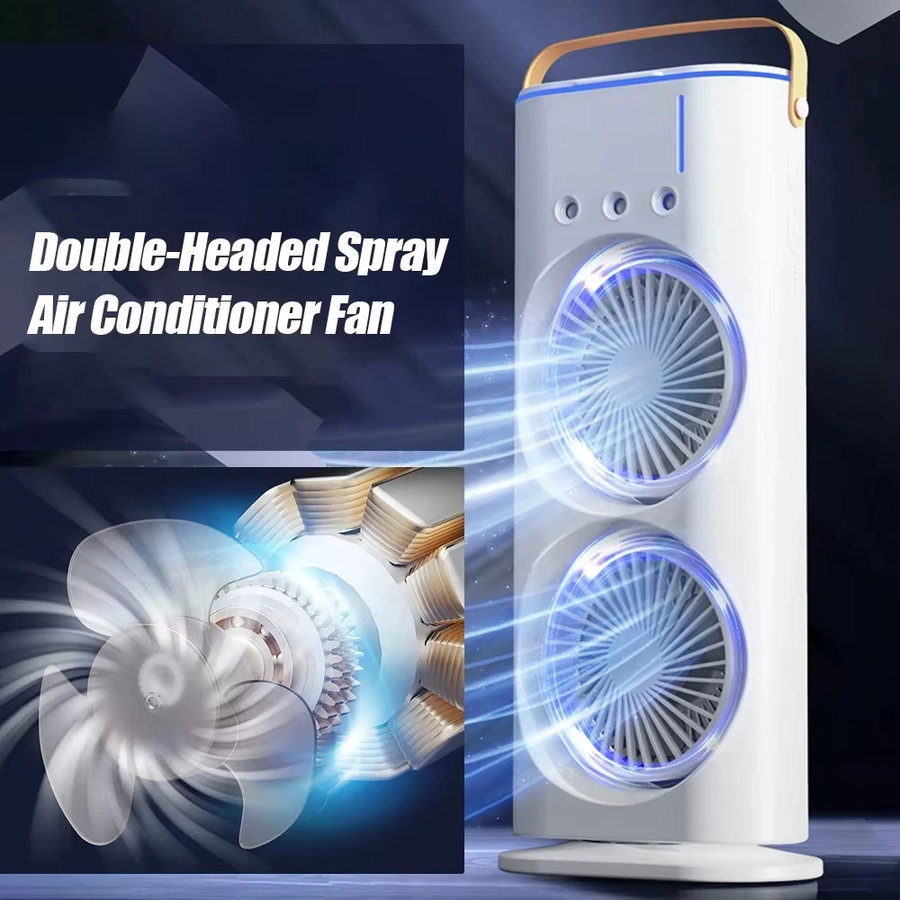 Donirt Doppelköpfiger Spray-Klimaanlagenventilator in Weiß mit Fernbedienung und Nachtlicht, wiederaufladbarer USB-Schreibtisch-Luftkühler mit 3 Geschwindigkeiten - Bild 2