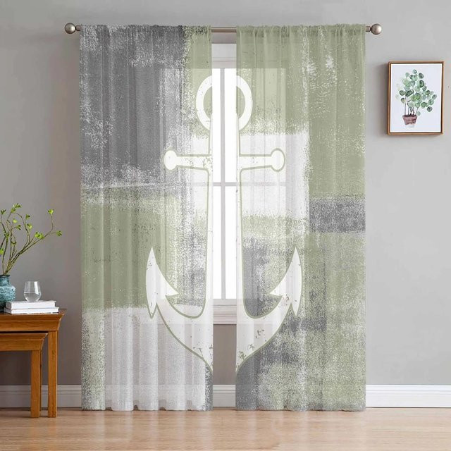 Yiran Furniture Transparent Vorhang aus Tüll und Organza in Salbeigrün Marmoriert, Breite: 135 cm, Höhe: 274 cm - Bild 1