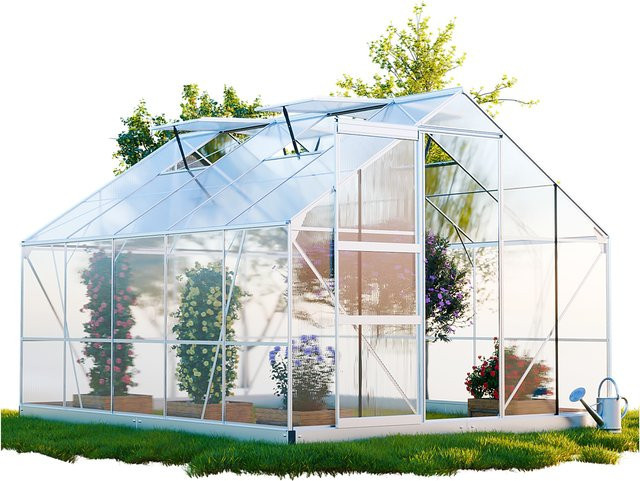 Garmio Gewächshaus Arona aus Aluminium mit Fundament, 4 Dachfenstern und Schiebetür für den Garten, B: 310 cm, T: 250 cm - Bild 2