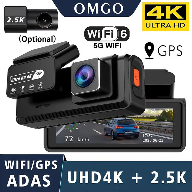 OMGO ADAS Dashcam mit 4K UHD, GPS und WLAN in Schwarz - Bild 1