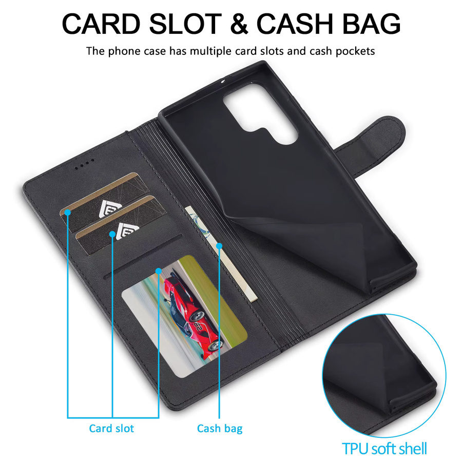 Business Ledertasche Wallet Card Holder Cover für Samsung Galaxy S26 Ultra S24 S23 FE S22 S21 S20 S10 S9 Plus Note 20 10 Plus Flip in Schwarz - Bild 4