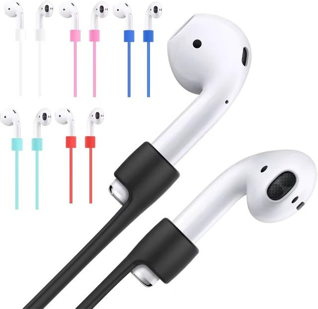 VORTNGLE Anti-Verlust Silikon Nackenband für Apple AirPods 1., 2., 3. Generation und AirPods Pro 1 / Pro 2, Farbe: Schwarz - Bild 1