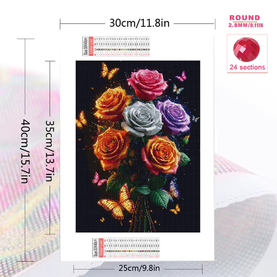 EverShine Diamant-Stickerei Set mit Rose und Schmetterling in Pink und Multicolour, rund geschliffene Strasssteine, B/H: 20 x 30 cm - Bild 2