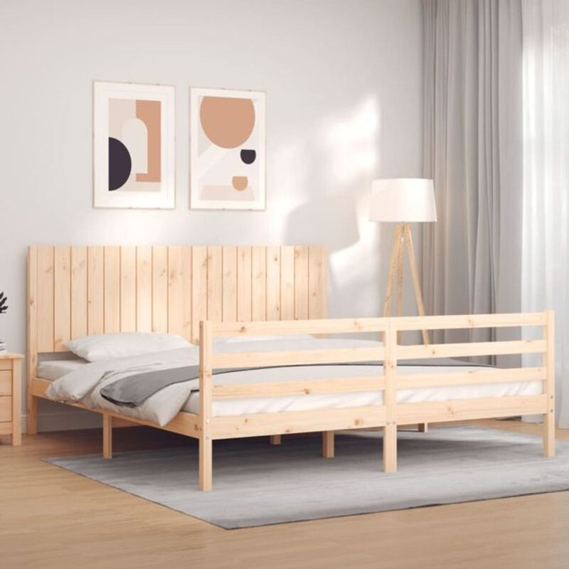 Massivholzbett mit Kopfteil von Vidaxl aus Kiefer in Braun, B/T/H: 200 x 185,5 x 180 cm - Bild 1