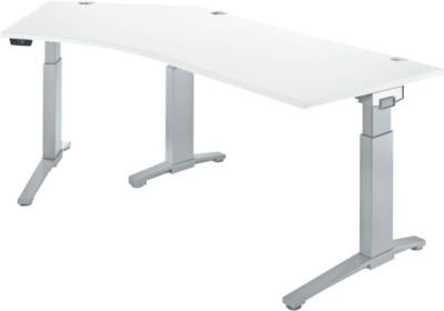 Schäfer Shop Genius ERGOSTYLE S Schreibtisch, elektrisch höhenverstellbar, 135°, C-Fuß, Ansatz links, Weißaluminium/Weiß, B: 216,5 cm, T: 80 cm, H: 71,5-118,2 cm - Bild 1
