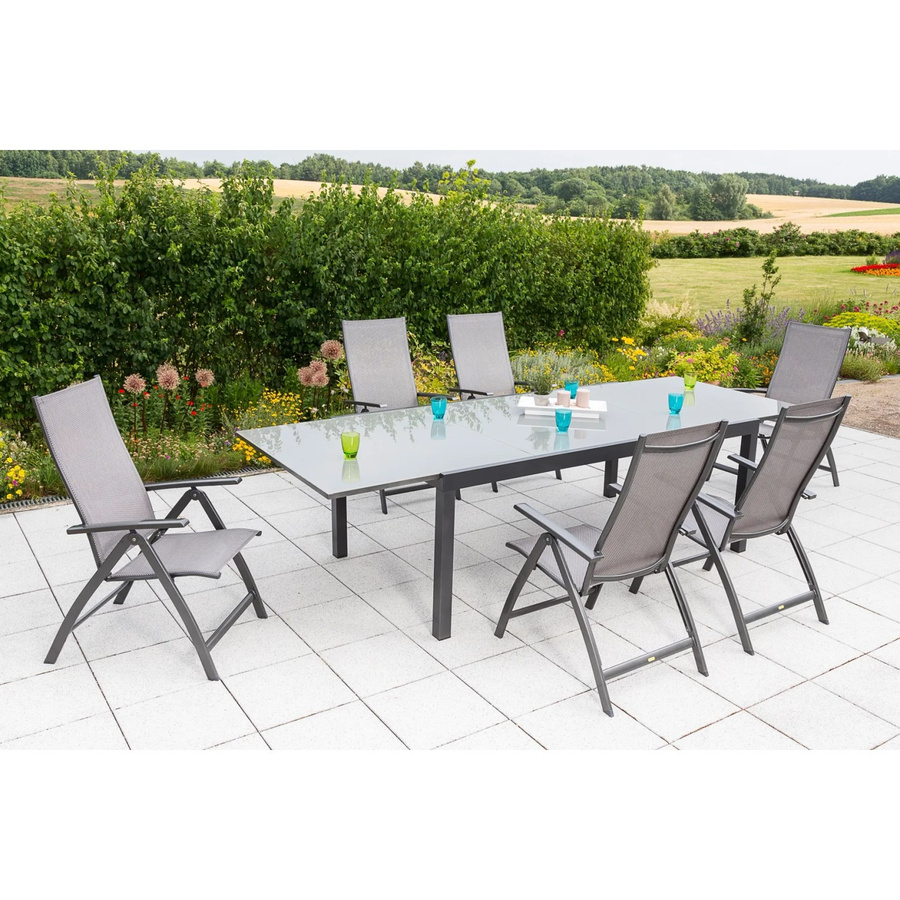 Merxx Gartenmöbelset Vicenza 7-teilig aus Aluminium in Braun mit Tisch und Sicherheitsglas - Bild 3