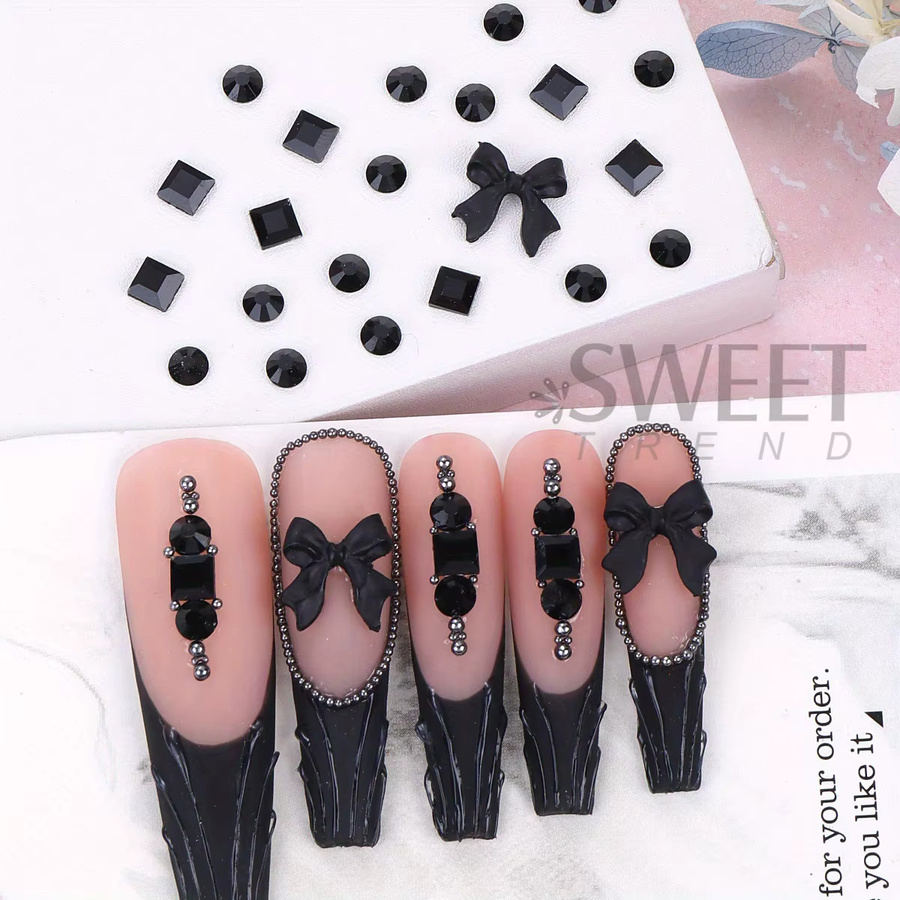SWEET TREND Nail Art Charms, schwarzes Band, Schleife, Strass, glänzend - Bild 4