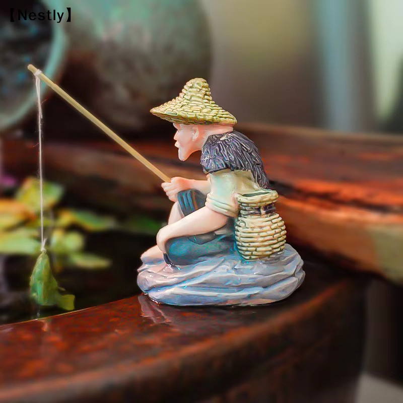 Jiang Tai Gong Miniatur-Ornament Alter Mann beim Angeln aus PVC in Multicolour für Aquascaping, Aquarien, Bonsai und Gartenlandschaften - Bild 3