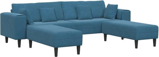 vidaXL Sofa in Blau aus Samt mit Kissen, modernes 3-teiliges Polstersofa für dein Wohnzimmer, B/T/H: 250 x 76 x 440 cm - Bild 1