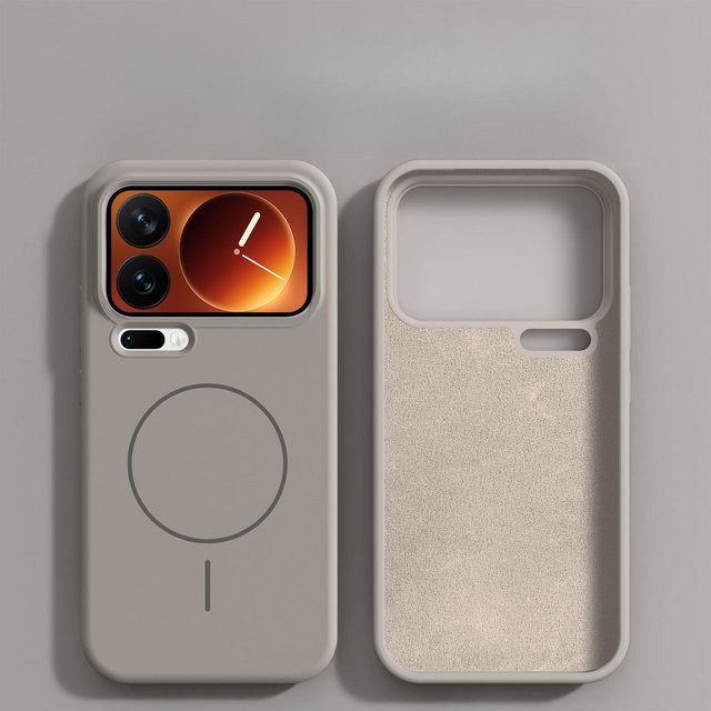 Xiaomi Handyhülle aus hartem Silikon mit magnetischem kabellosem Laden für Xiaomi 15 und Xiaomi 17 Pro Max in Grau - Bild 1