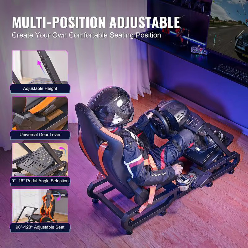 Robuste Rennlenkradhalterung aus Stahl für Fahrsimulatoren in Schwarz, kompatibel mit Logitech G923, G920, G29 und Thrustmaster T248P - Bild 2