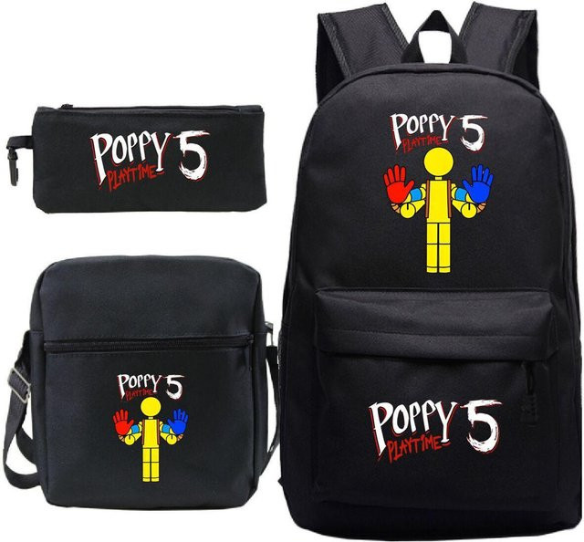 3-teiliges Schulrucksack-Set in Schwarz aus Oxford-Stoff mit Schultasche und Federmäppchen - Bild 1