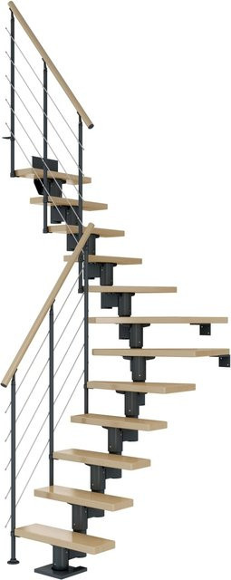 Dolle Mittelholmtreppe Dublin 1/4 gewendelt in Ahorn und Anthrazit bis 315 cm Höhe, Breite: 65 cm - Bild 1