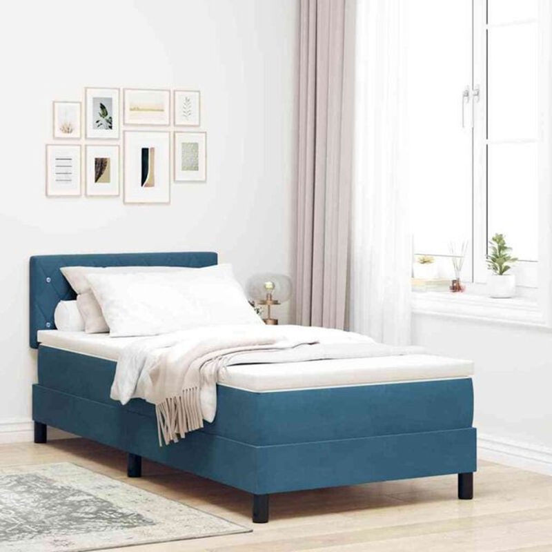 Modernes Boxspringbett mit Matratze von vidaxl in Blau aus Samtstoff, B/T: 90 x 200 cm - Bild 1