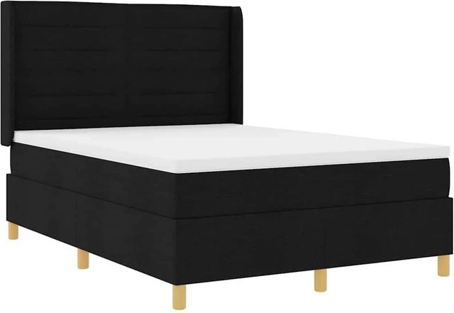 vidaXL Boxspringbett mit Matratze Schwarz Stoff Hybrid-Design mit Taschenfederkern B/T: 140 x 200 cm - Bild 1