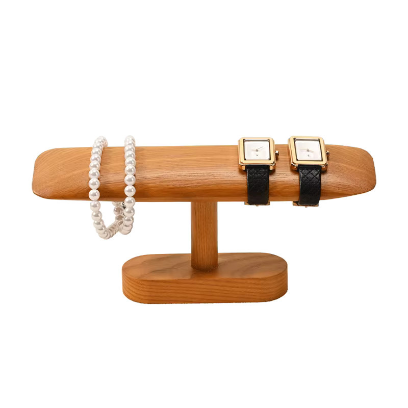 Oirlv Uhrenständer aus massivem Holz in Braun mit Gold-Akzenten als minimalistischer Schmuck-Organizer und Präsentationsständer für Armbanduhren - Bild 2
