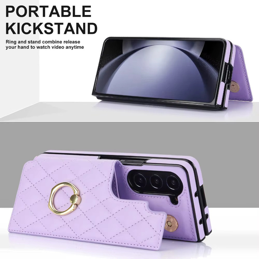 Luxuriöse Leder-Ring-Brieftasche und Handyhülle mit Kartenhalter und Ständer für Samsung Galaxy Z Fold 7, 6, 5, 4 in Schwarz - Bild 3