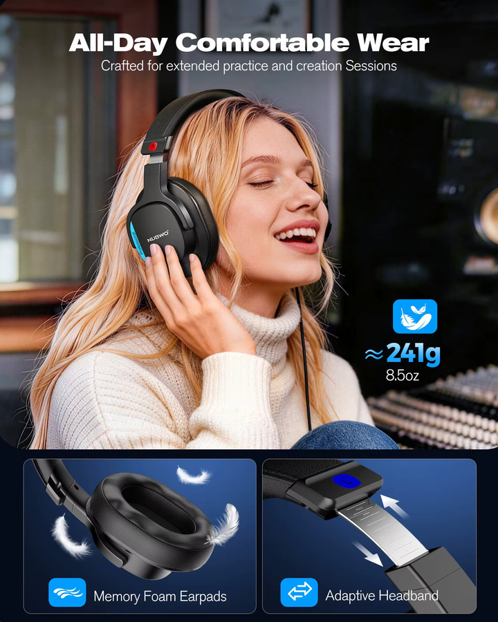 NUBWO Over-Ear Studio-Kopfhörer Hi-Res Professionelle Monitor-Headsets Schwarz mit 3,5 mm Jack und abnehmbarem Anschluss - Bild 5