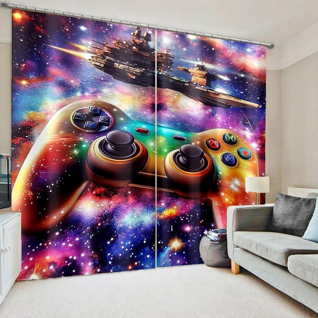 3D Galaxy Gamepad Vorhänge mit Sternen-Print, 2er-Set, Mehrfarbig, Breite: 50 cm, Höhe: 60 cm - Bild 1