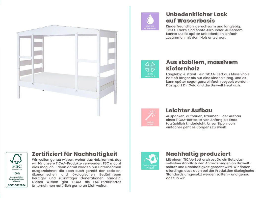 Ticaa Hausbett Amelie aus Kiefer Massivholz mit Bettkasten und Schubladen in Weiß - Bild 2