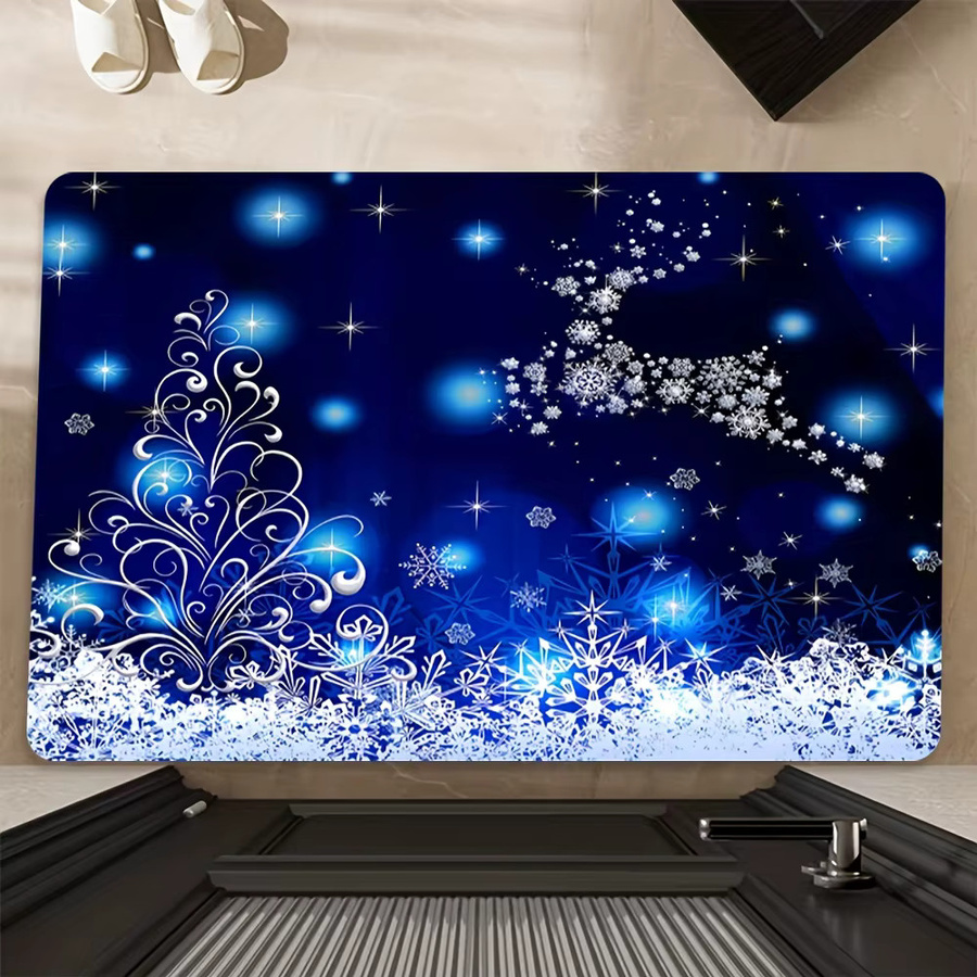 VIKAMA Weihnachtsteppich mit Rentier- und Schneeflocken-Motiv in Blau für Wohnzimmer und Schlafzimmer - Bild 2