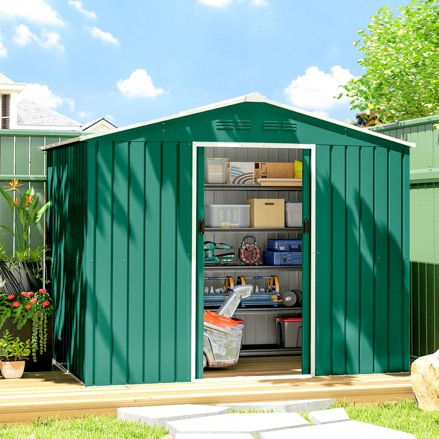 Outsunny Metall-Gartenschuppen mit Schiebetüren und Lüftungsschlitzen in Grün, B/T/H: 236 x 171 x 191 cm - Bild 2